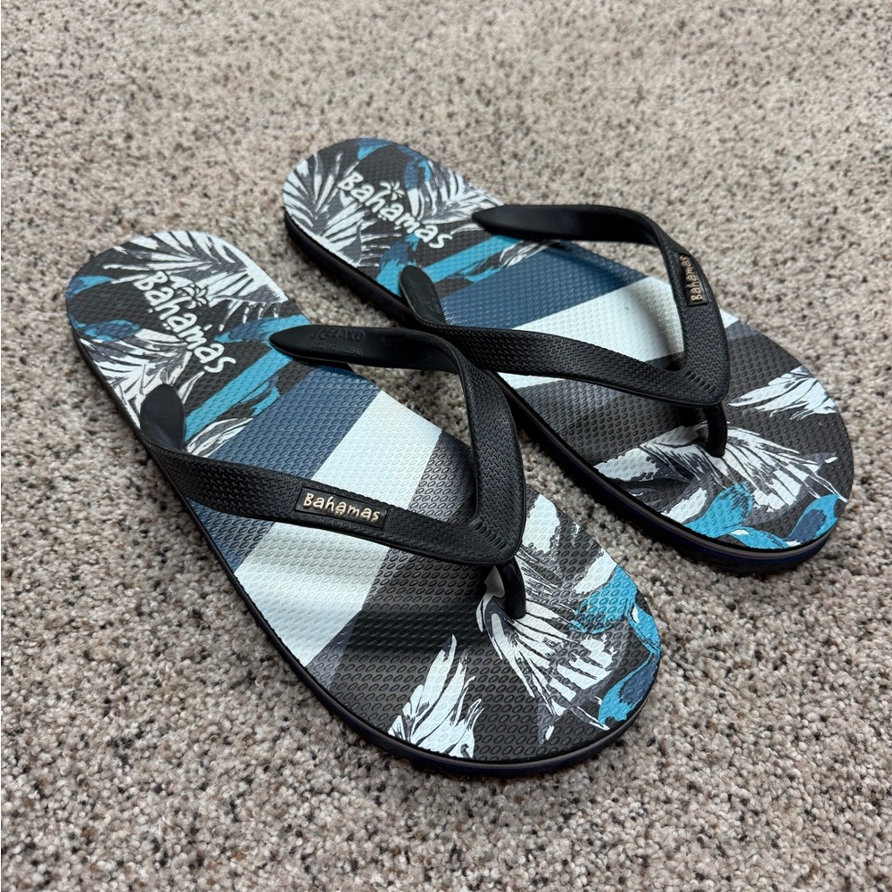 Men's Black and Blue Flip Flops